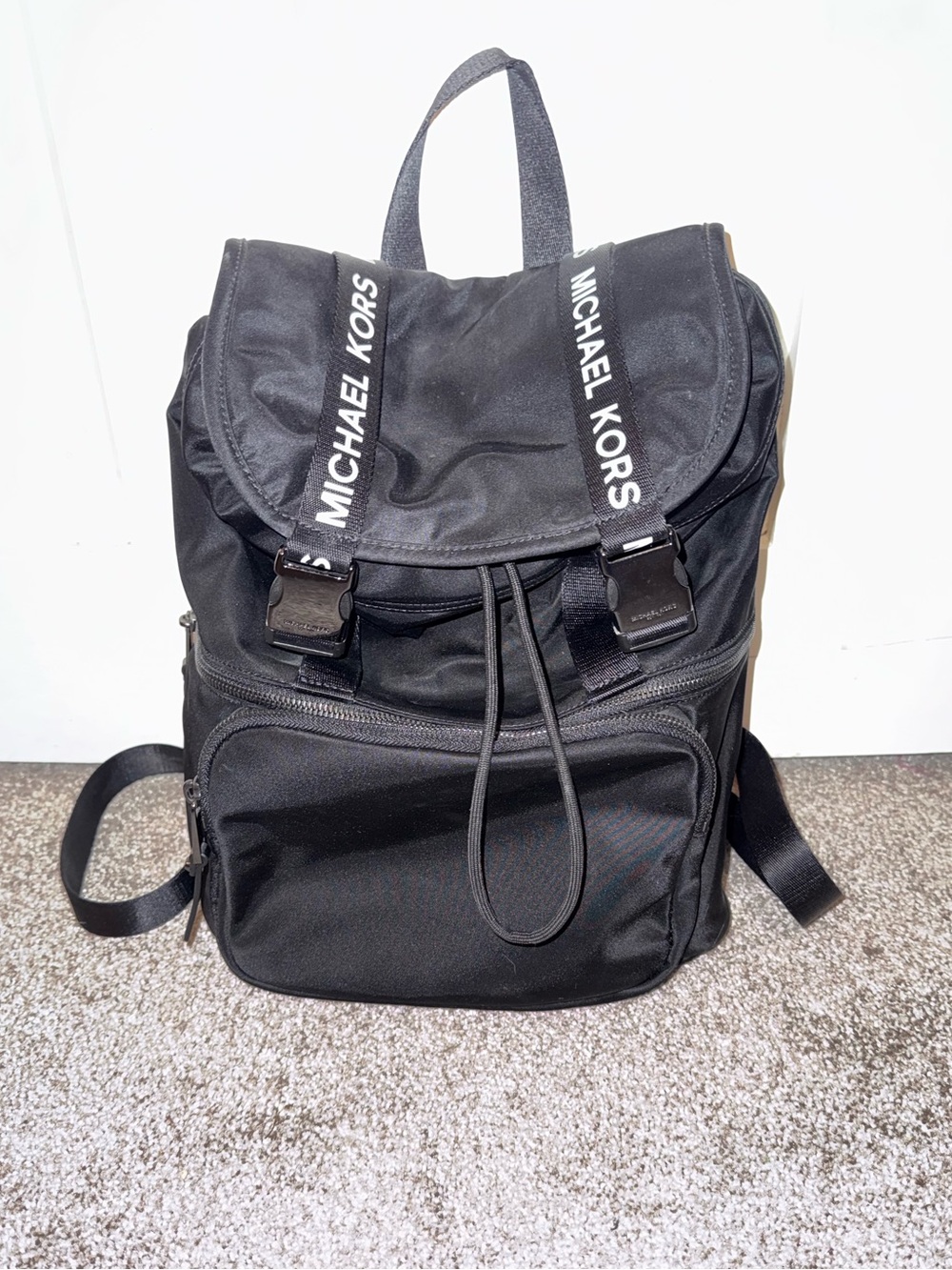 Michael Kors Black Logo Strap Nylon Backpack